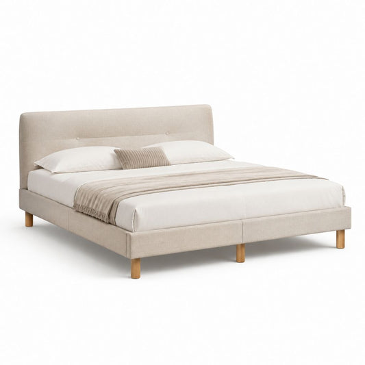 Polsterbett Beige mit Polyesterbezug und Massivholzfüßen 160 x 200 cm