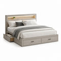 Doppelbett Bettgestell mit Stauraum und LED-Kopfteil Grau Eiche Spanplatte Rechteckig 180 x 200 cm