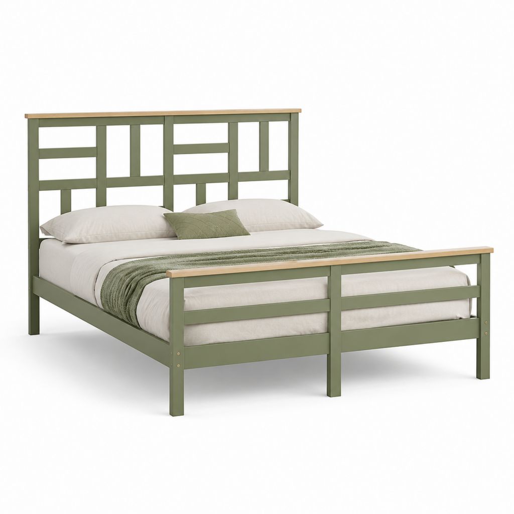 Doppelbett Bettgestell Grün aus massivem Kiefernholz 160 x 200 cm