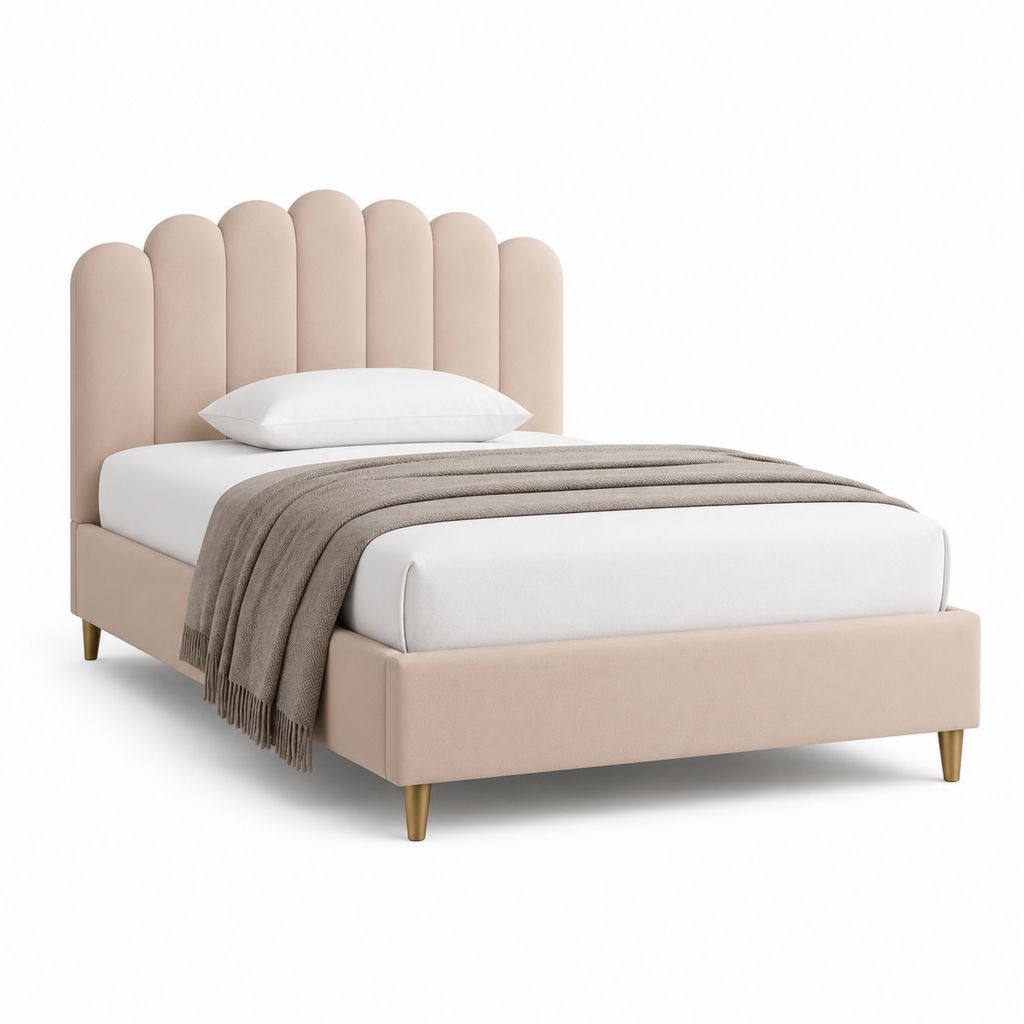 Polsterbett Beige aus Polyester mit gepolstertem Kopfteil 160 x 200 cm