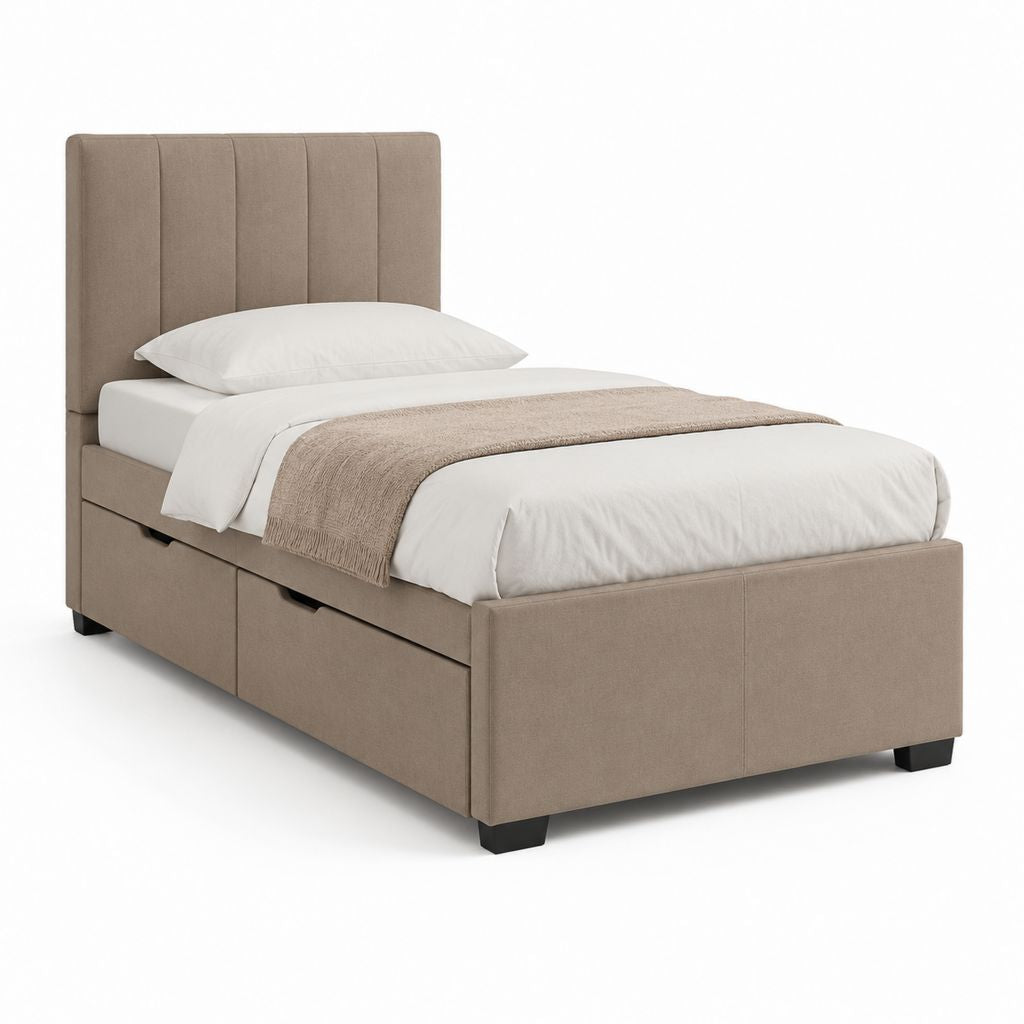 Polsterbett mit 2 Schubladen Taupe Polyester Rechteckig 90 x 200 cm