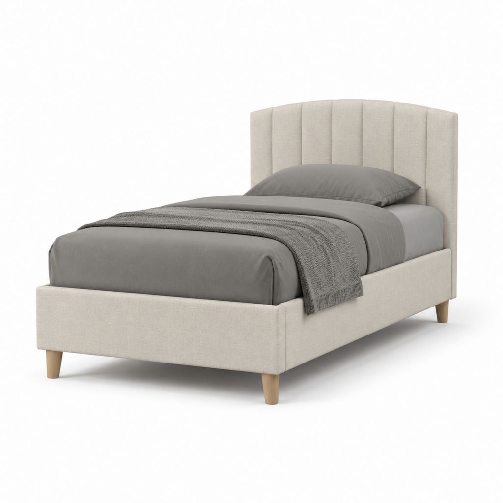 Polsterbett Einzelbett Beige Polyester mit Holzfüßen 90 x 200 cm