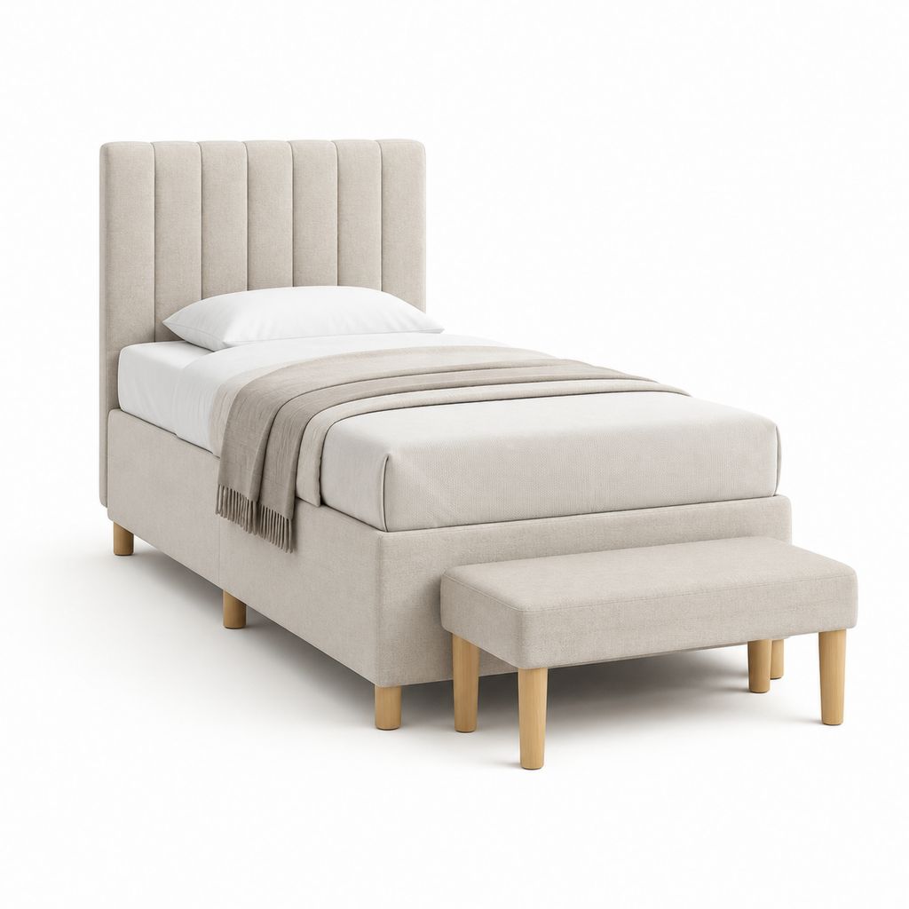 Polsterbett mit Bank Beige Polyester Rechteckig 90 x 200 cm