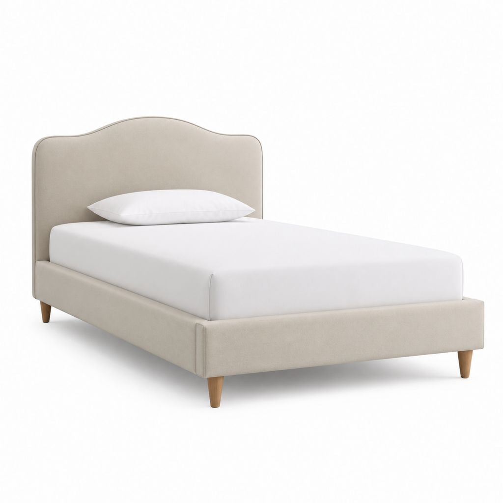 Polsterbett Einzelbett Beige mit Polyesterbezug und Holzfüßen Liegefläche 90 x 200 cm