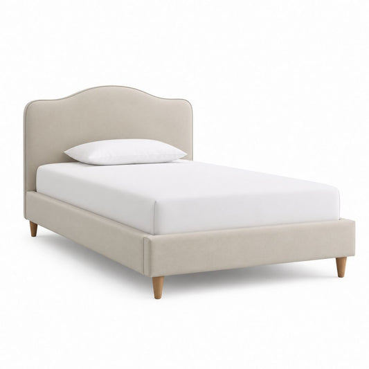 Polsterbett Einzelbett Beige mit Polyesterbezug und Holzfüßen Liegefläche 90 x 200 cm