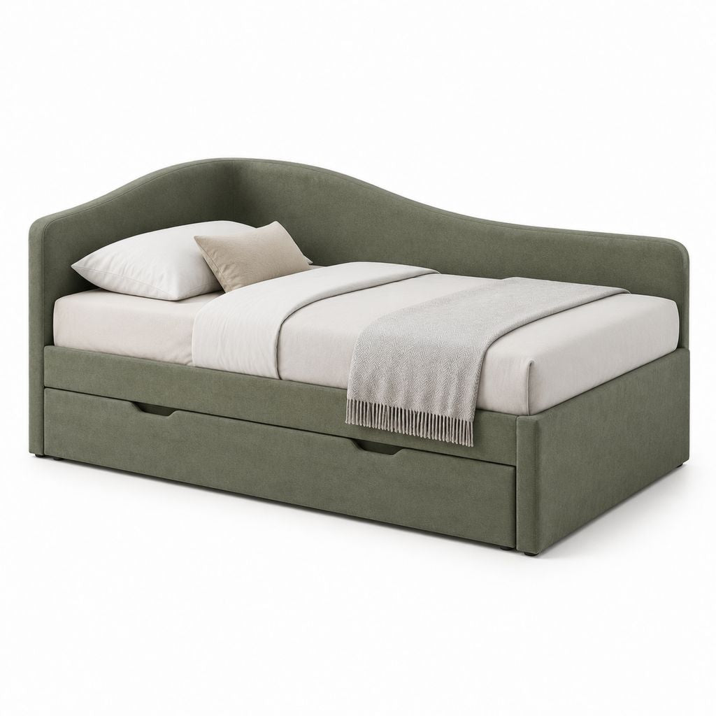Polsterbett mit 2 Schubladen Olivgrün Polyester-Samt 140 x 200 cm