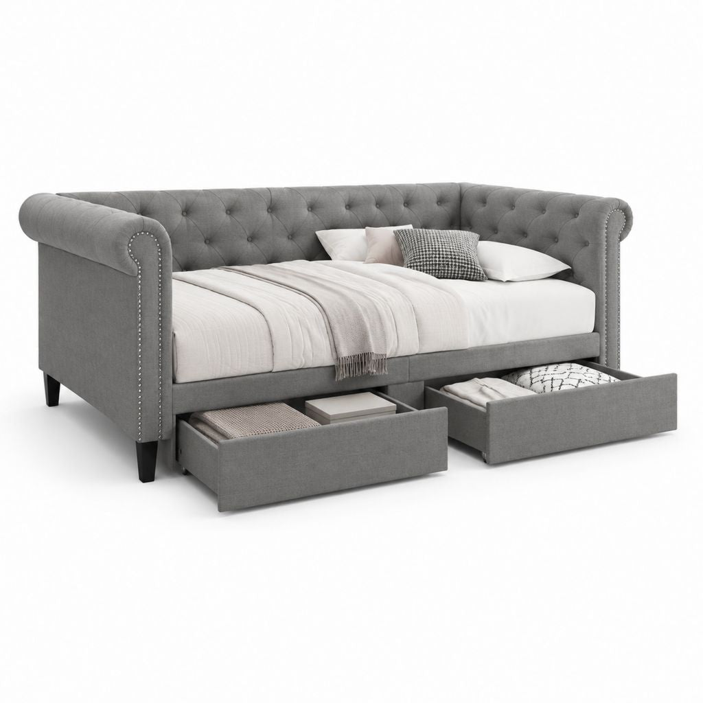 Tagesbett mit 2 Schubladen Grau Polyester 90 x 200 cm
