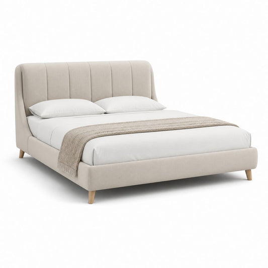 Polsterbett Doppelbett Beige Polyester Rechteckig mit gepolstertem Kopfteil 160 x 200 cm