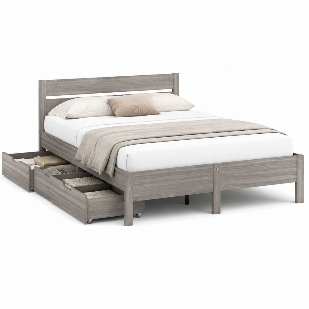Doppelbett mit 2 Schubladen Grau Holzwerkstoff 160 x 200 cm