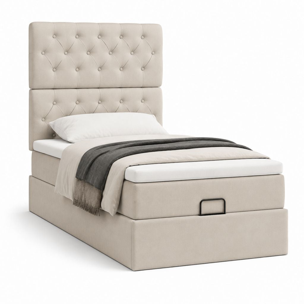 Polsterbett mit Stauraum Beige Polyester-Samt rechteckig 90 x 200 cm
