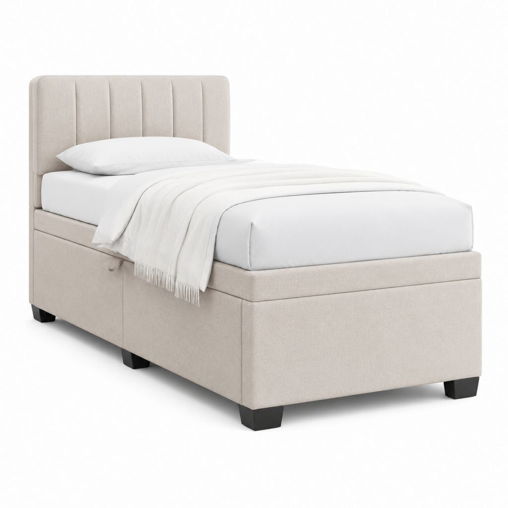 Polsterbett mit Bettkasten Beige Polyester Rechteckig 90 x 200 cm