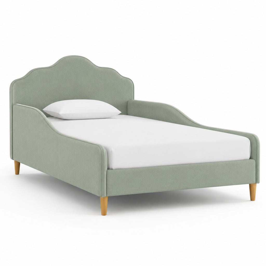 Polsterbett Einzelbett Salbeigrün Polyester mit geschwungenem Kopfteil 90 x 200 cm
