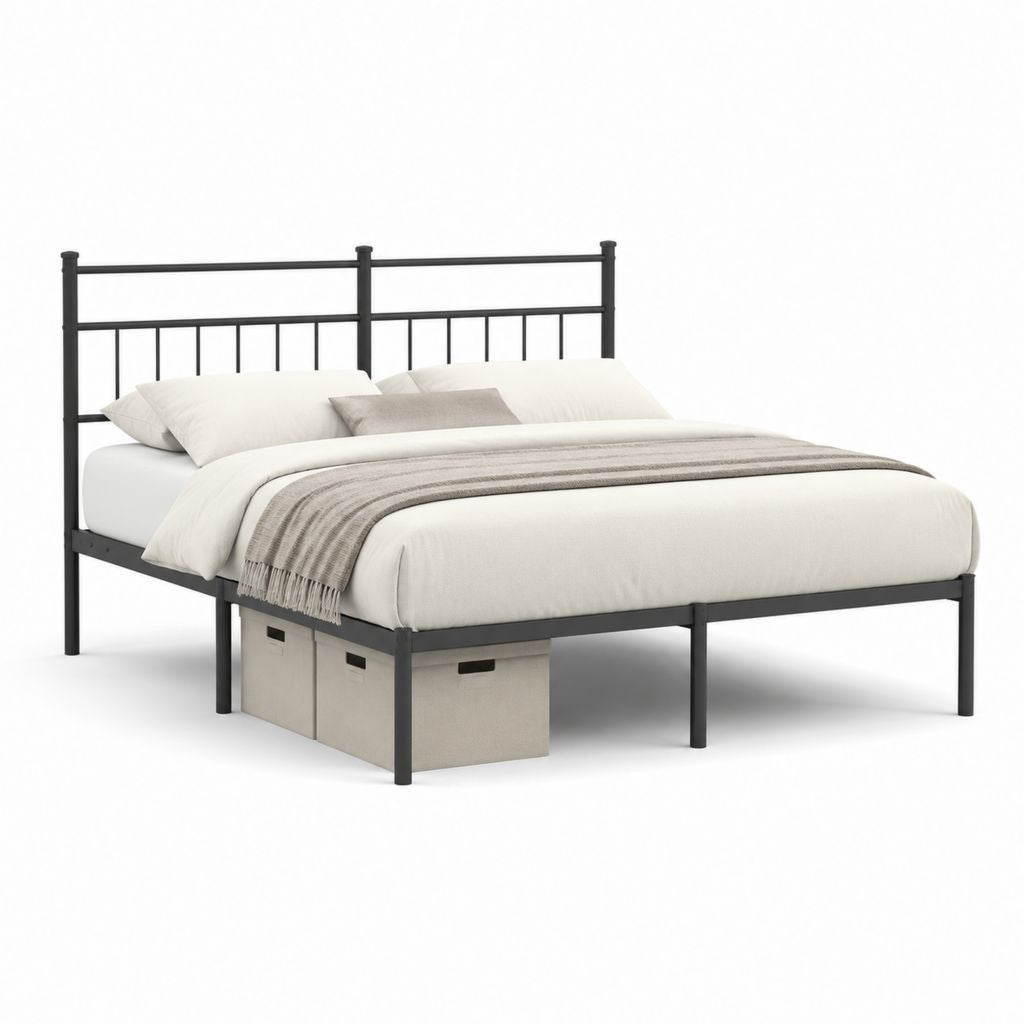 Metallbett Doppelbett Schwarz pulverbeschichteter Stahl rechteckig 140 x 200 cm