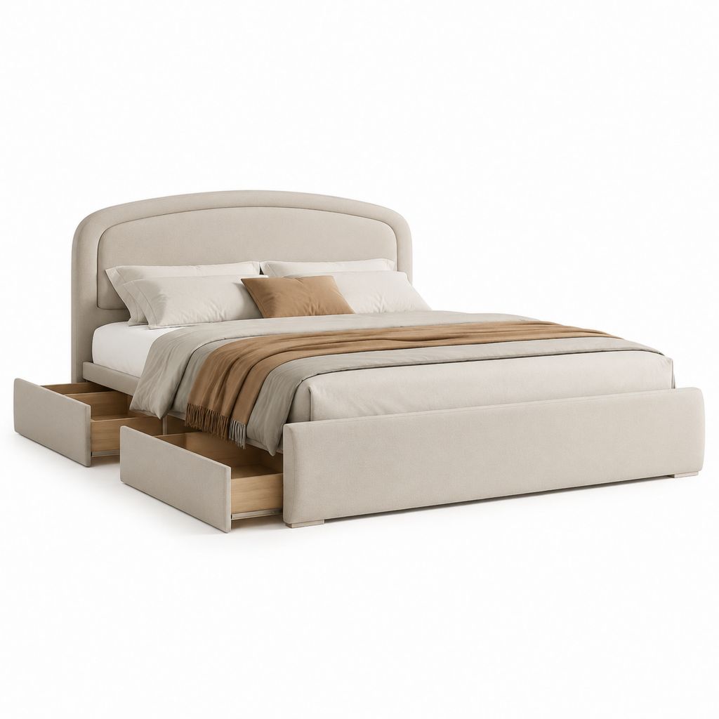 Polsterbett Beige mit Stauraumschubladen Polyester 160 x 200 cm