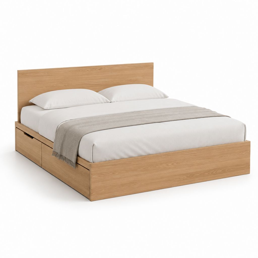 Doppelbett mit Stauraum Eiche Dekor Spanplatte rechteckig 160 x 200 cm