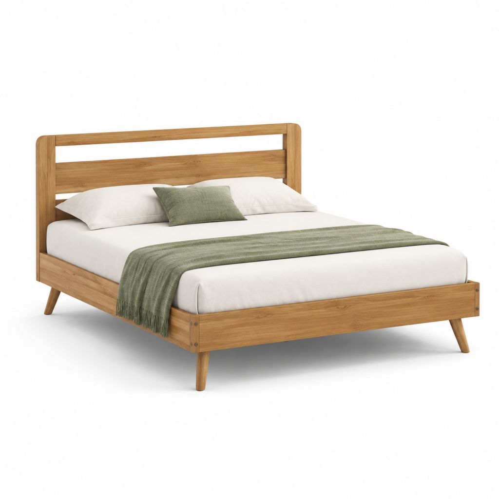 Doppelbett Bettgestell Natur aus Massivholz mit Kopfteil 160 x 200 cm