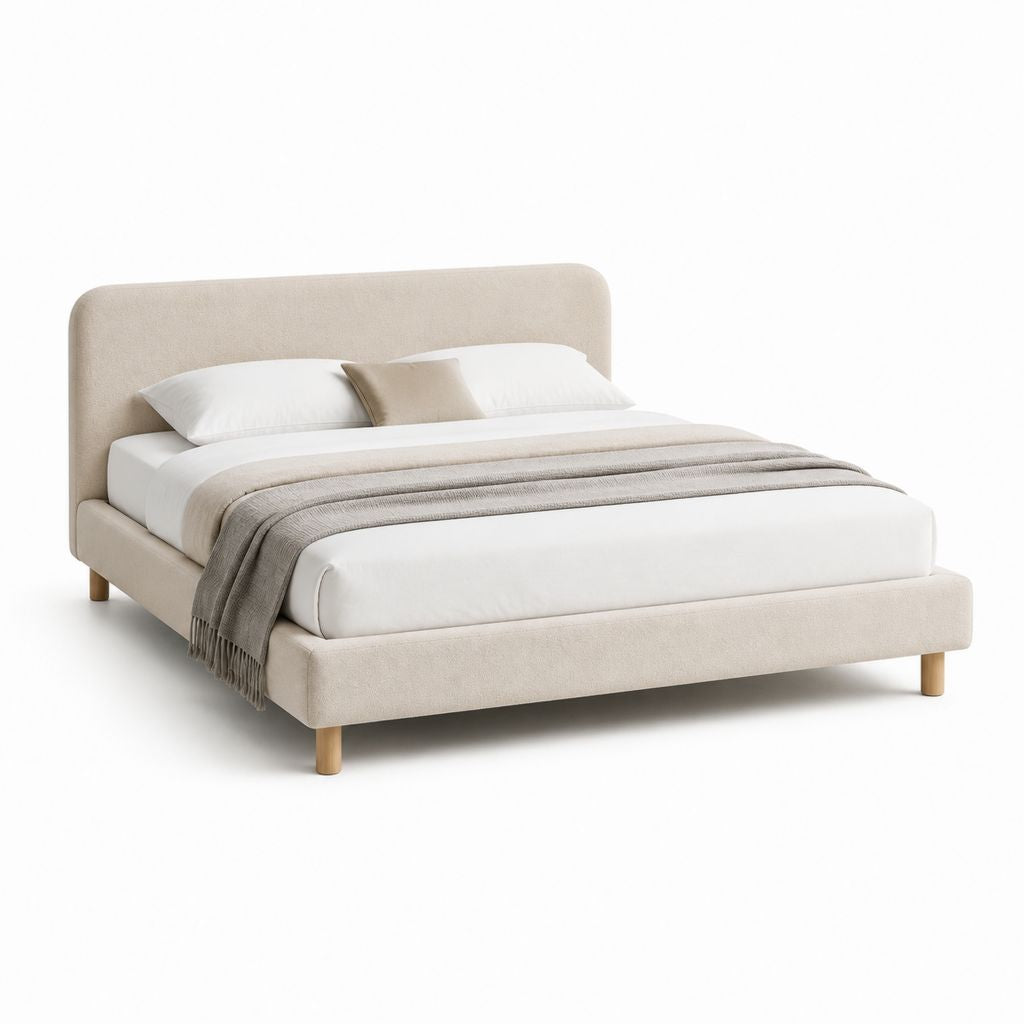 Polsterbett Doppelbett Beige mit Polyesterbezug und Holzfüßen 180 x 200 cm