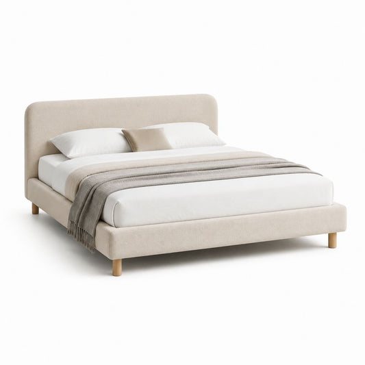 Polsterbett Doppelbett Beige mit Polyesterbezug und Holzfüßen 180 x 200 cm